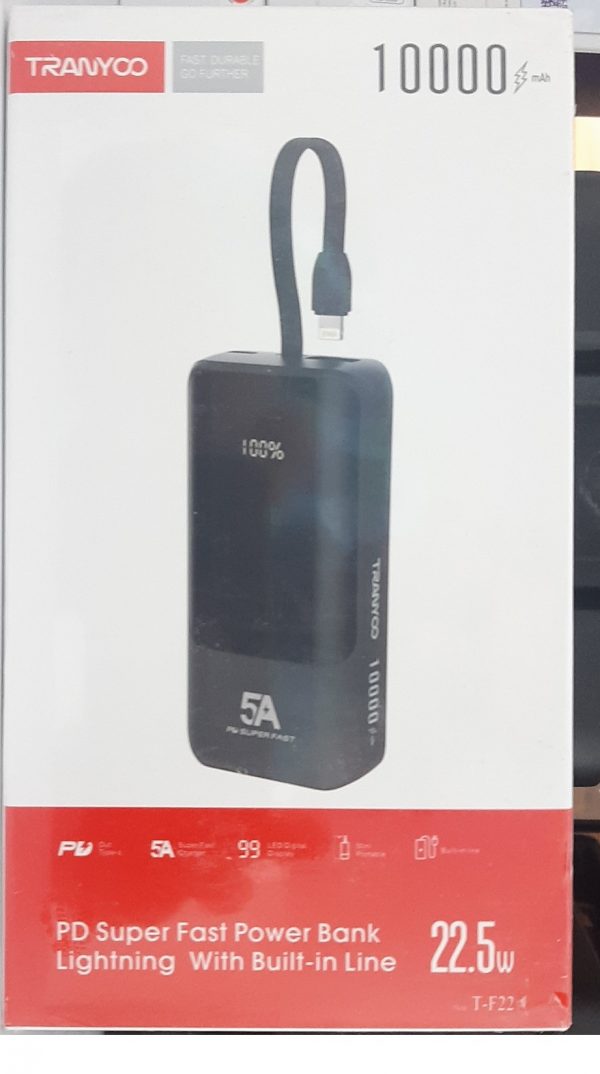 پاوربانک (PD و فست شارژ) ترانیو  22.5W - 10.000mAh مدل T-F22 - مشکی